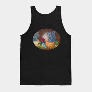 Gray Squirrel on Pumpkin with Fall Flowers Tank Top